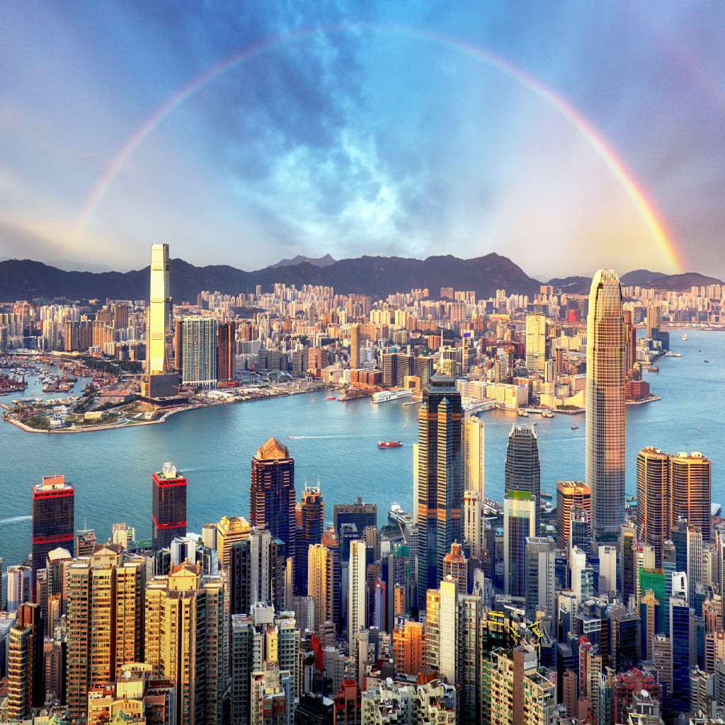 Square Canvas Rainbow over Hong Kong City View Photograph High Quality Print 100% Australian Made