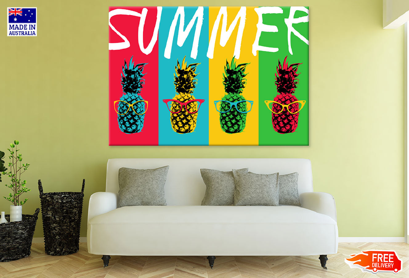 Colorful Pinapples With Glasses Print 100% Australian Made
