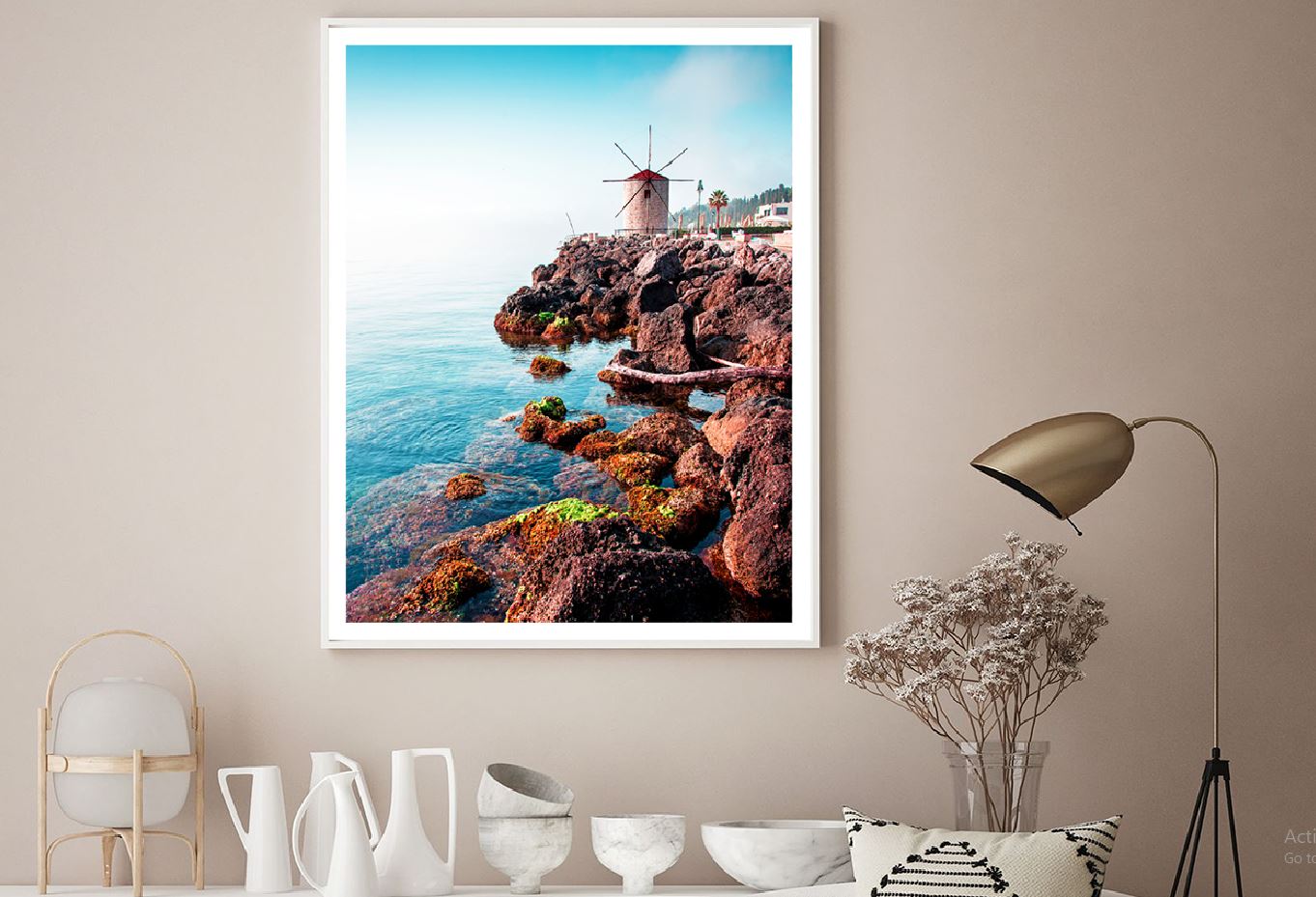 Rocks & Windmill near Sea Photograph Kerkira Home Decor Premium Quality Poster Print Choose Your Sizes