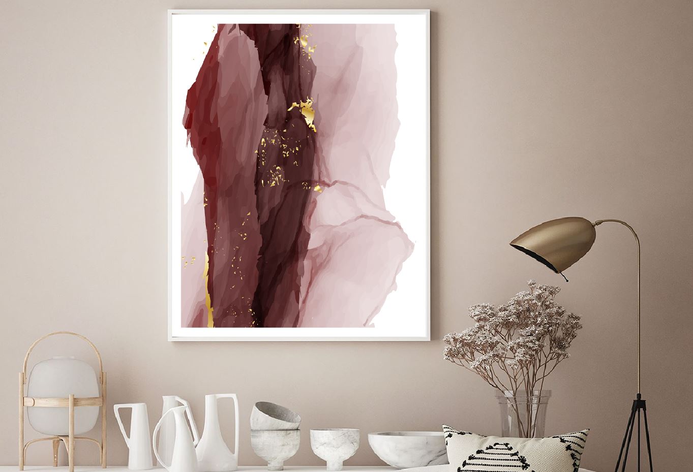 Pink & Brown Gold Lines Abstract Design Home Decor Premium Quality Poster Print Choose Your Sizes