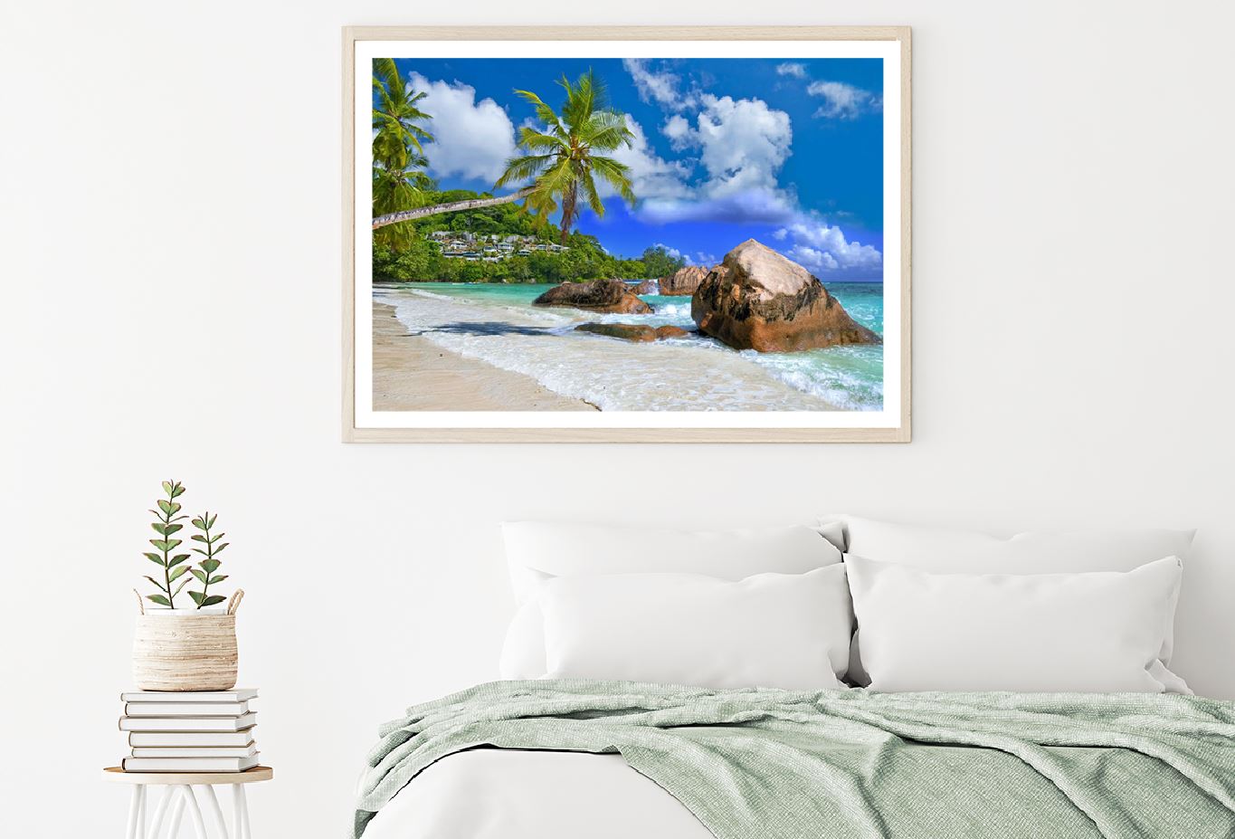 Rocks on Sandy Beach & Palm Trees Photograph Home Decor Premium Quality Poster Print Choose Your Sizes