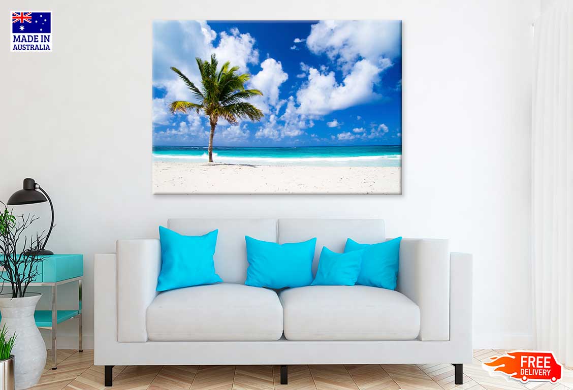 Palm Tree near Sandy Beach View Photograph Print 100% Australian Made