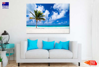Palm Tree near Sandy Beach View Photograph Print 100% Australian Made