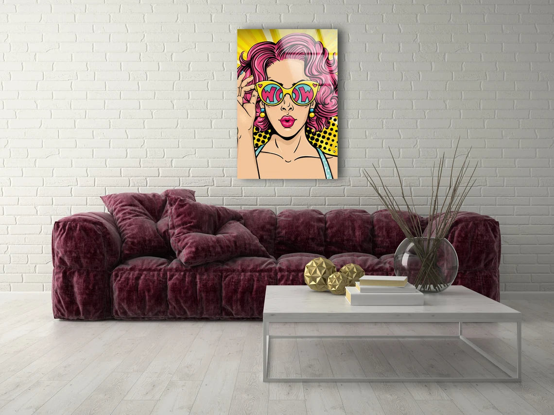 Woman with Sunglasses Vector Acrylic Glass Print Tempered Glass Wall Art 100% Made in Australia Ready to Hang