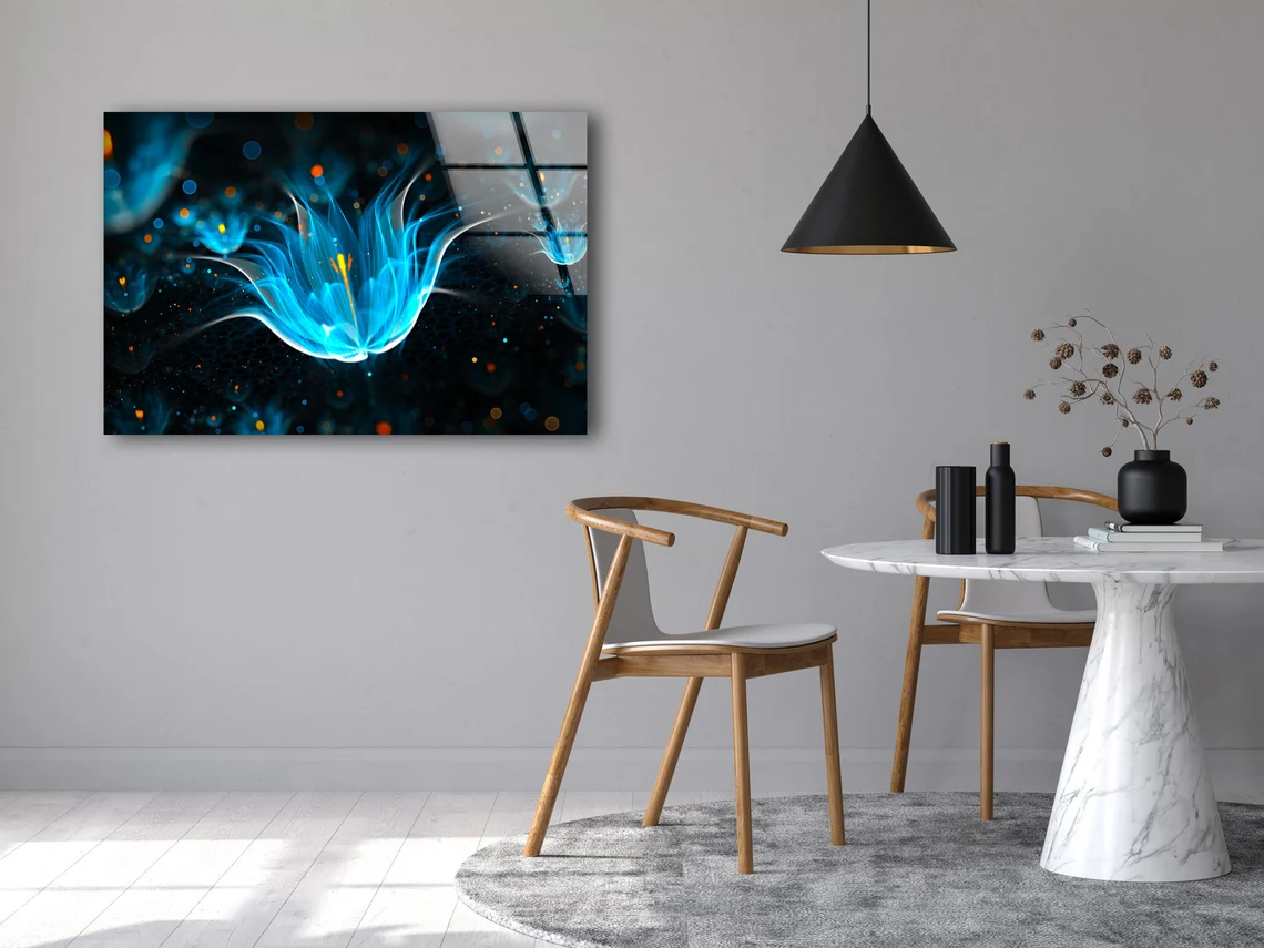 Blue Flower Abstract Design Acrylic Glass Print Tempered Glass Wall Art 100% Made in Australia Ready to Hang