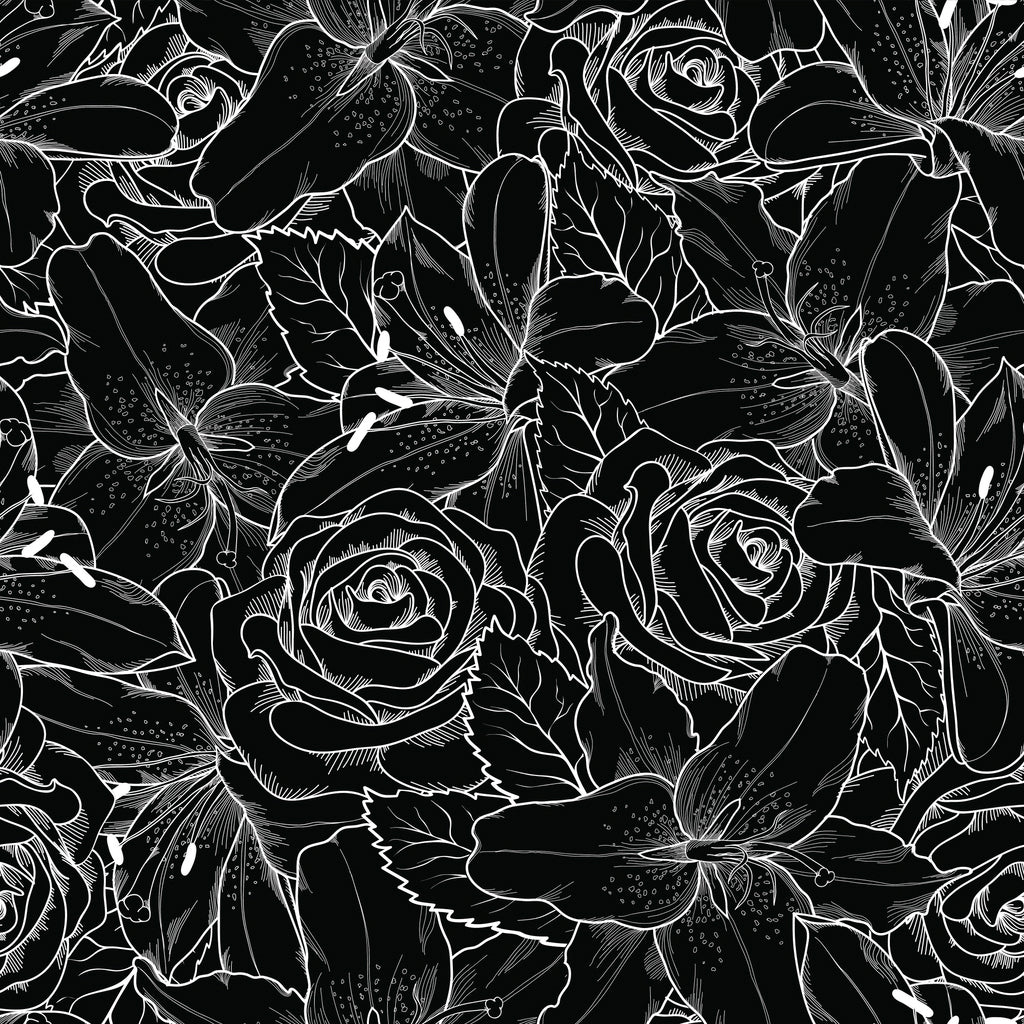 Square Canvas Roses Leaves Monochrome Art High Quality Print 100% Australian Made