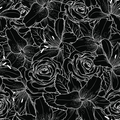 Square Canvas Roses Leaves Monochrome Art High Quality Print 100% Australian Made