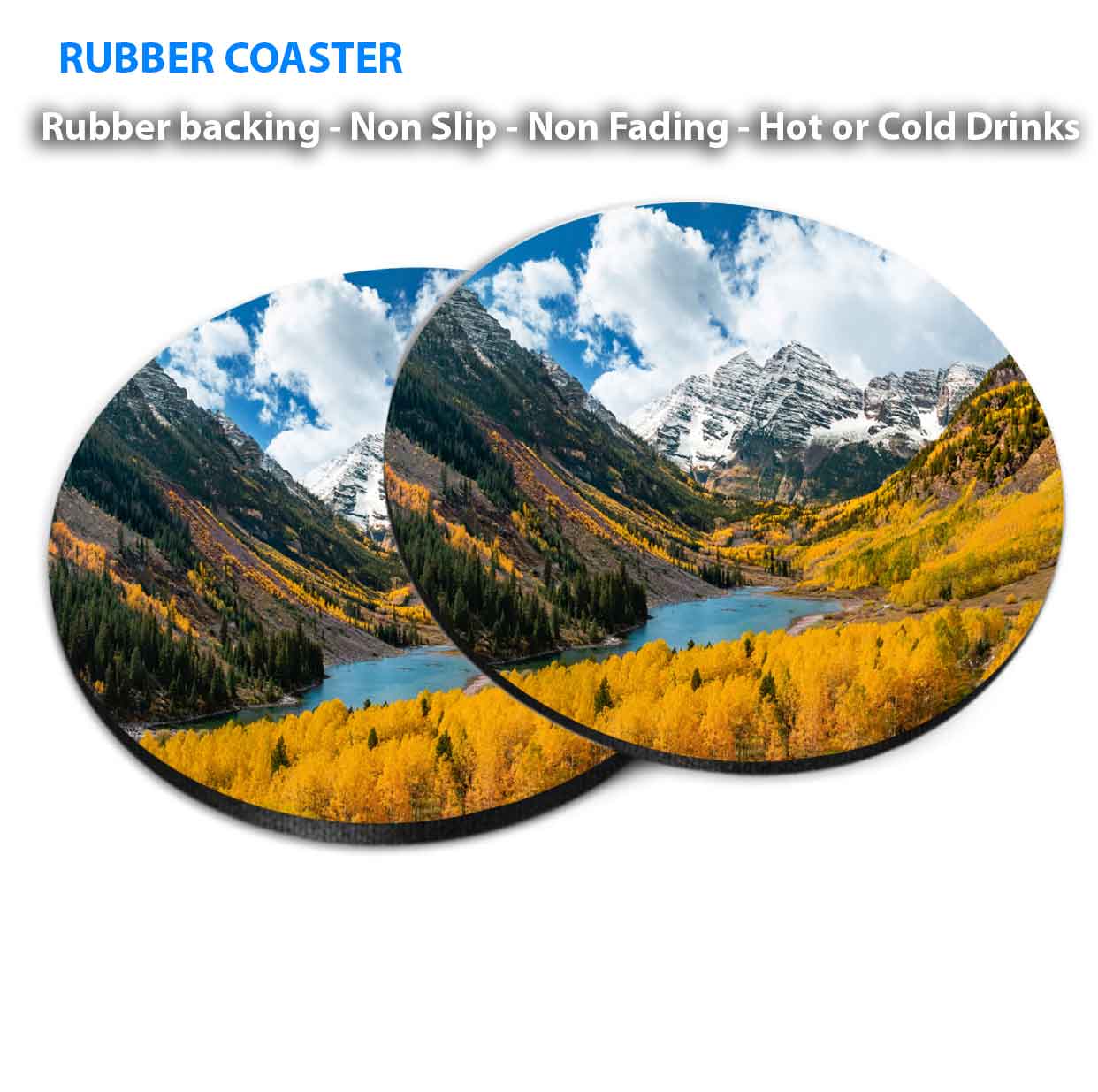 Maroon Bells & Mountains Coasters Wood & Rubber - Set of 6 Coasters