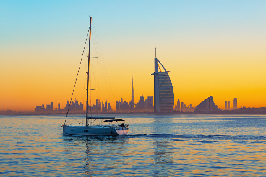 Boat Jumeirah Beach Sunset Photograph UAE Home Decor Premium Quality Poster Print Choose Your Sizes