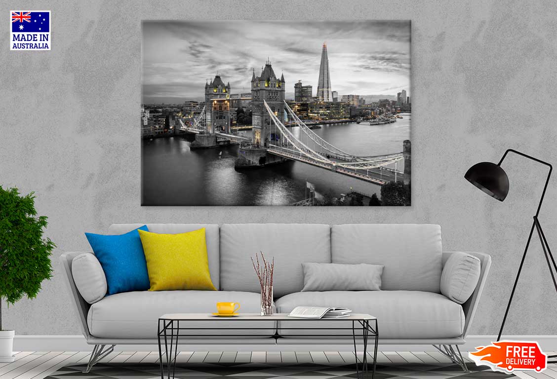 B&W London City with Lights View Photograph Print 100% Australian Made