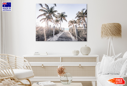 Sea Wooden Pier & Plam Tree View Print 100% Australian Made