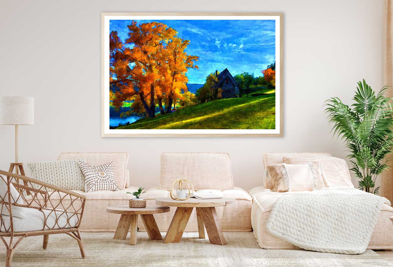 Autumn Tree & House Oil Painting Home Decor Premium Quality Poster Print Choose Your Sizes