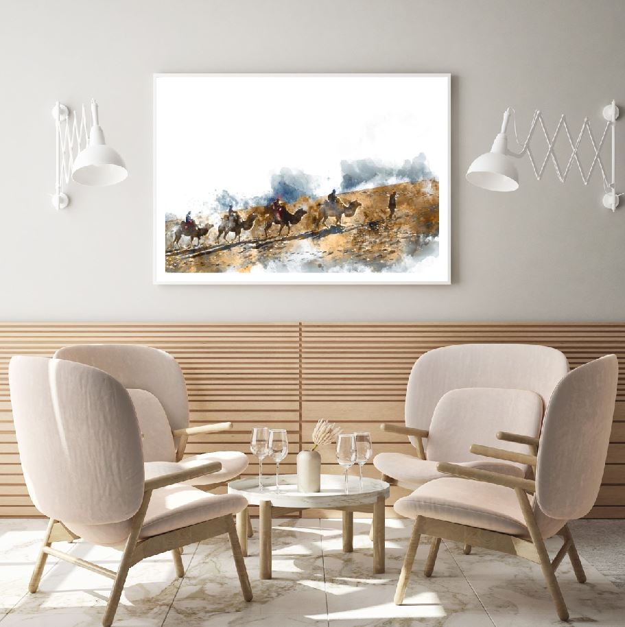 Camles Walking on Desert Painting Home Decor Premium Quality Poster Print Choose Your Sizes