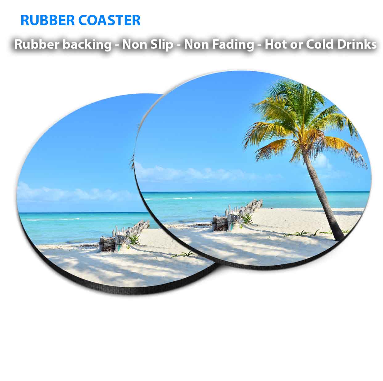 Coconut Palm Tree On Beach Coasters Wood & Rubber - Set of 6 Coasters