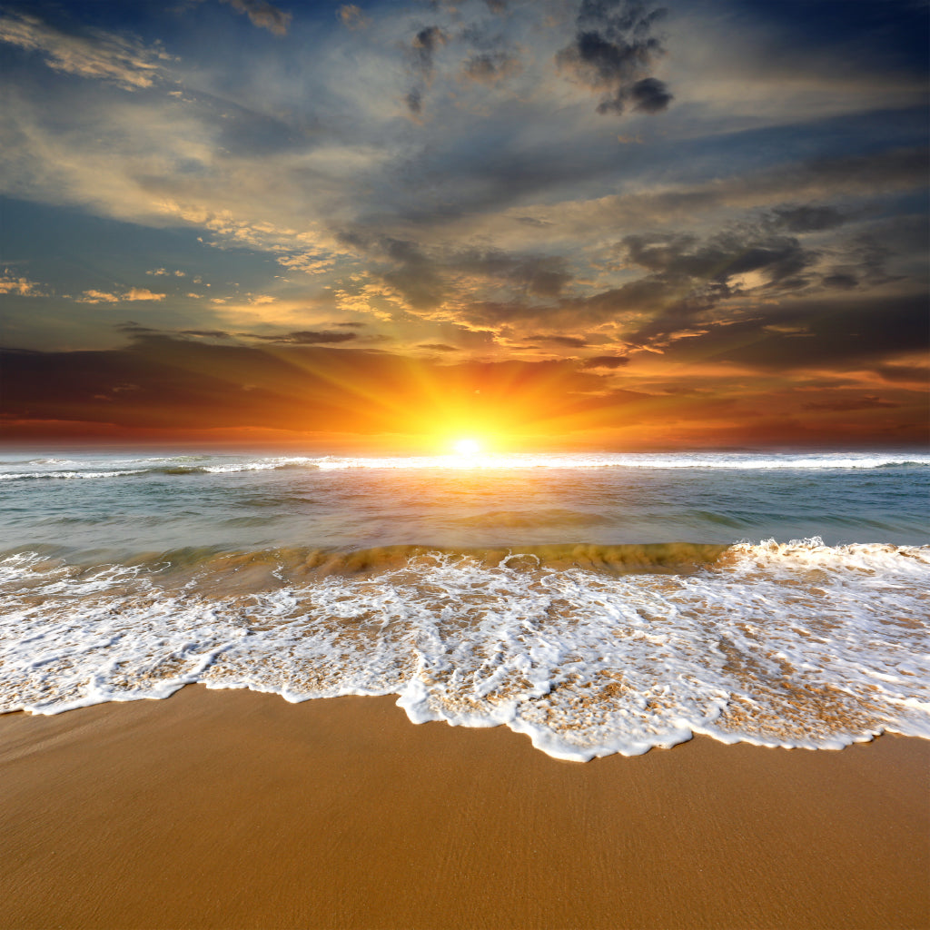 Square Canvas Sunset over Sea & Waves View High Quality Print 100% Australian Made