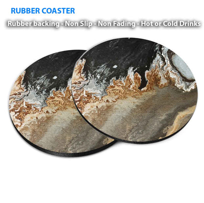 Brown Gold Black Abstract Design Coasters Wood & Rubber - Set of 6 Coasters