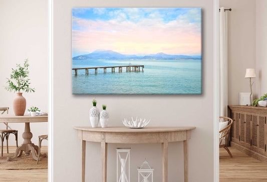 Bella Home Wooden Pier Lake Dramatic Sky Print Canvas Ready to hang