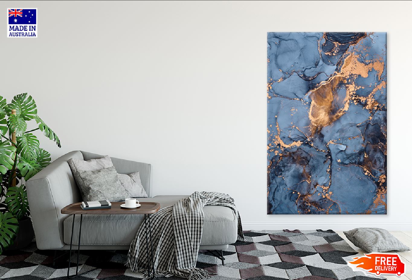 Blue & Gold Tile Abstract Design Print 100% Australian Made