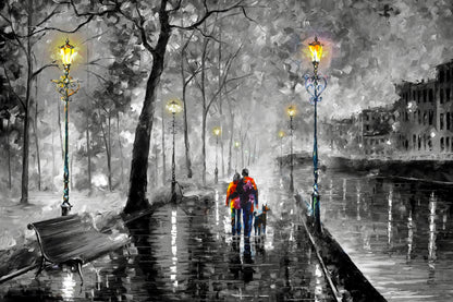 Bella Home Couple Walking at Night Painting Print Canvas Ready to hang