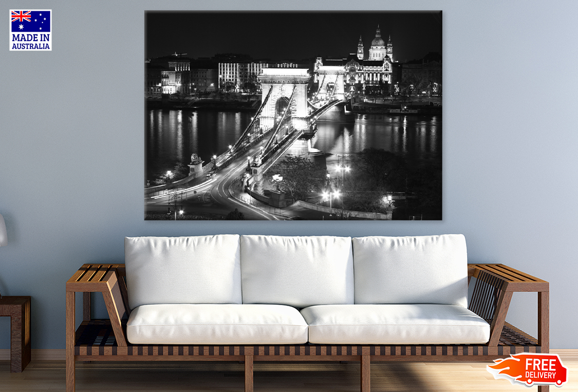 Chain Bridge On Lake B&W Phototgraph Print 100% Australian Made