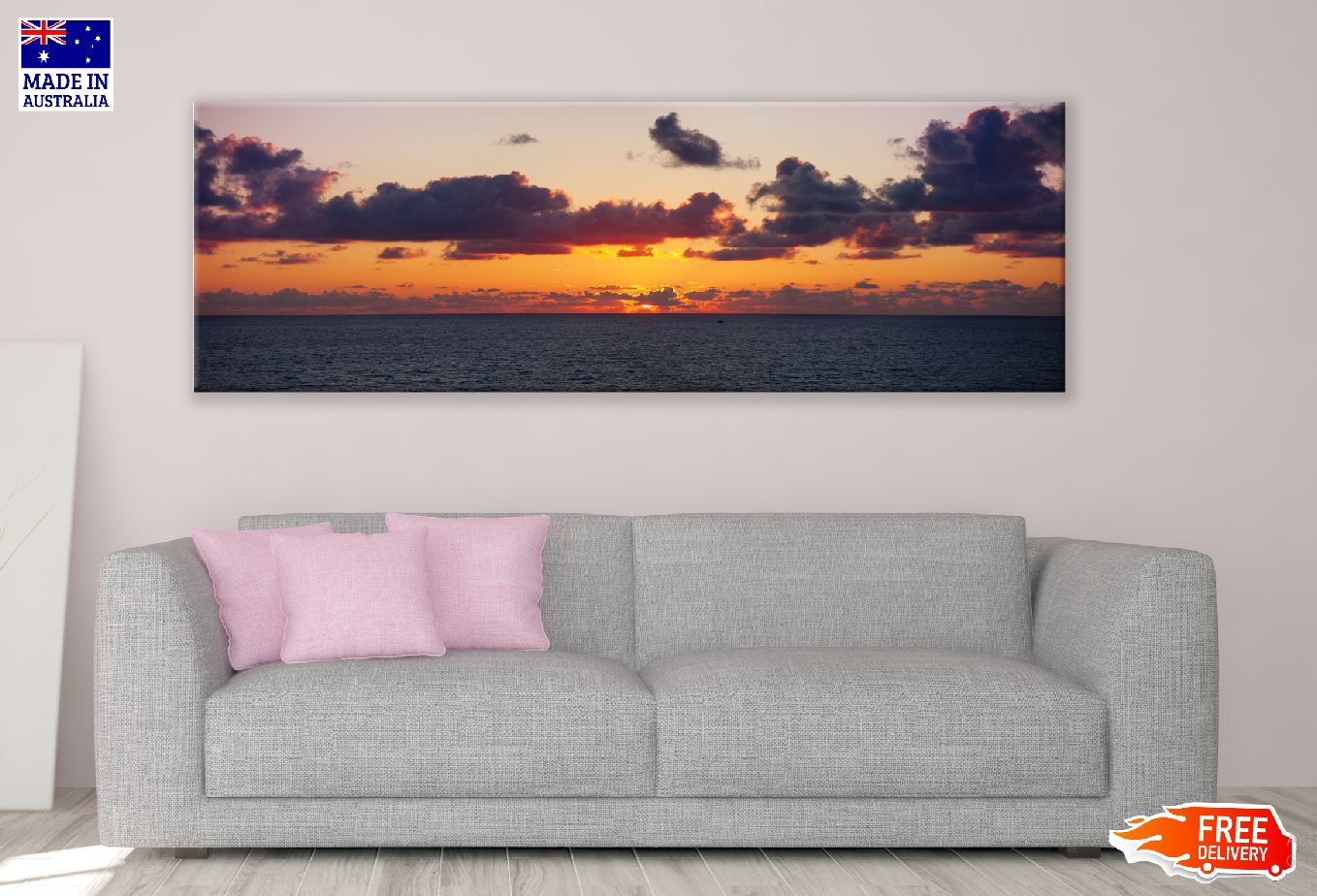 Panoramic Canvas Sunset Sky Sea View Photograph High Quality 100% Australian Made Wall Canvas Print Ready to Hang
