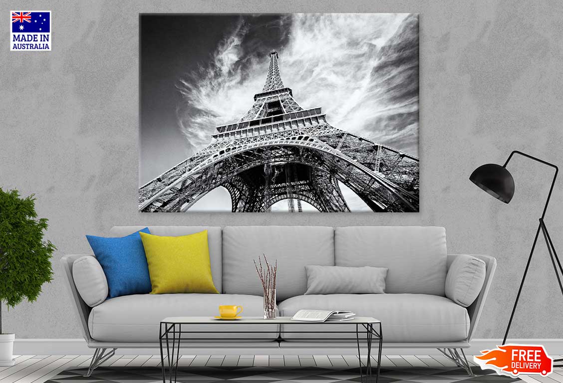 Eiffel Tower Under Sky View B&W Photograph Print 100% Australian Made