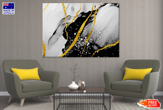 Black White & Gold Abstract Design Print 100% Australian Made