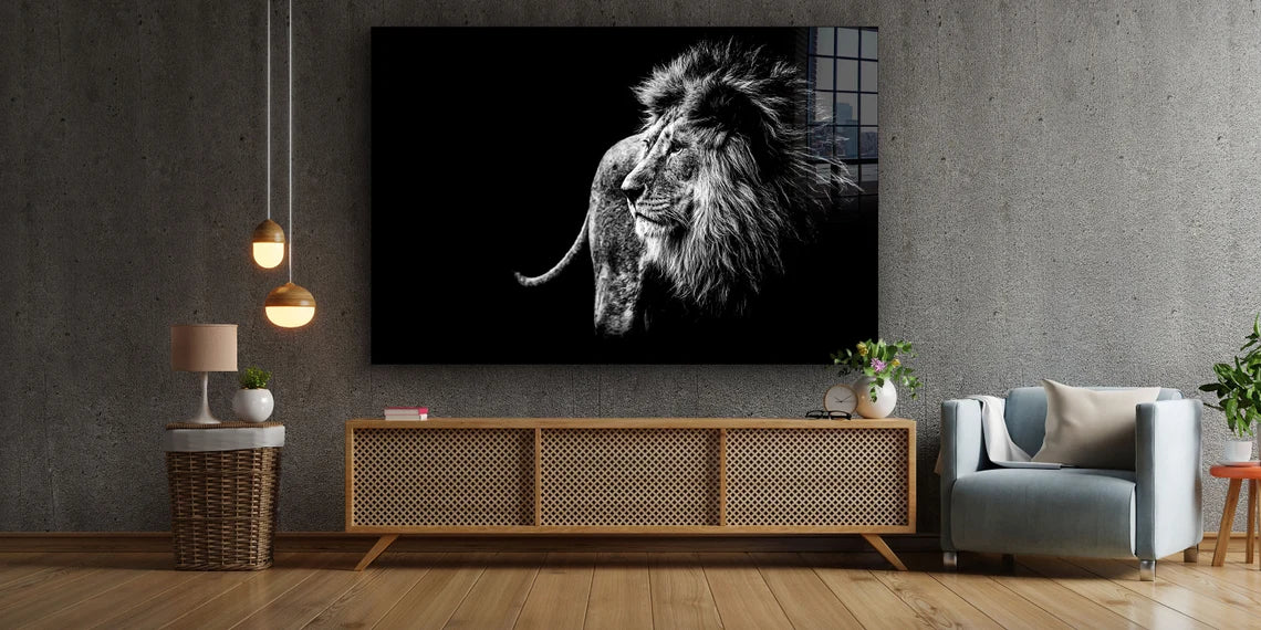 Lion B&W Side View Print Tempered Glass Wall Art 100% Made in Australia Ready to Hang