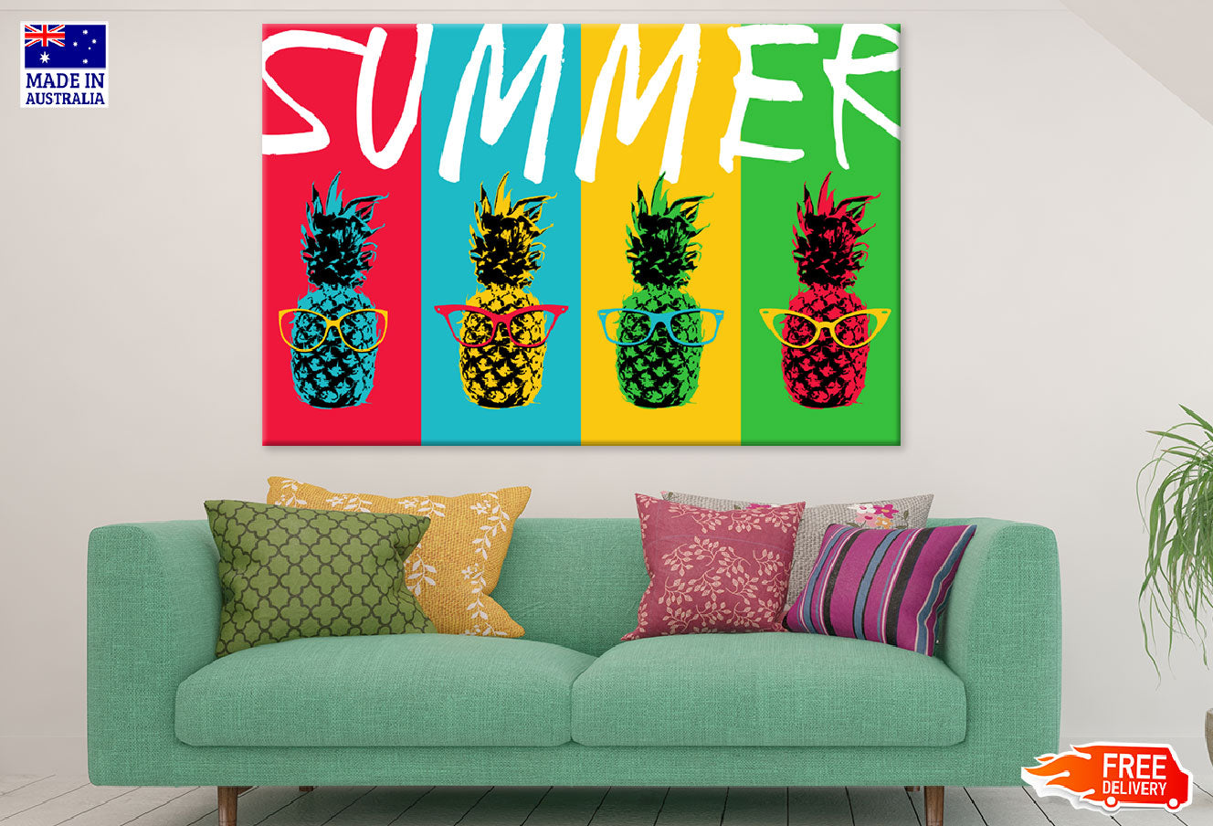 Colorful Pinapples With Glasses Print 100% Australian Made