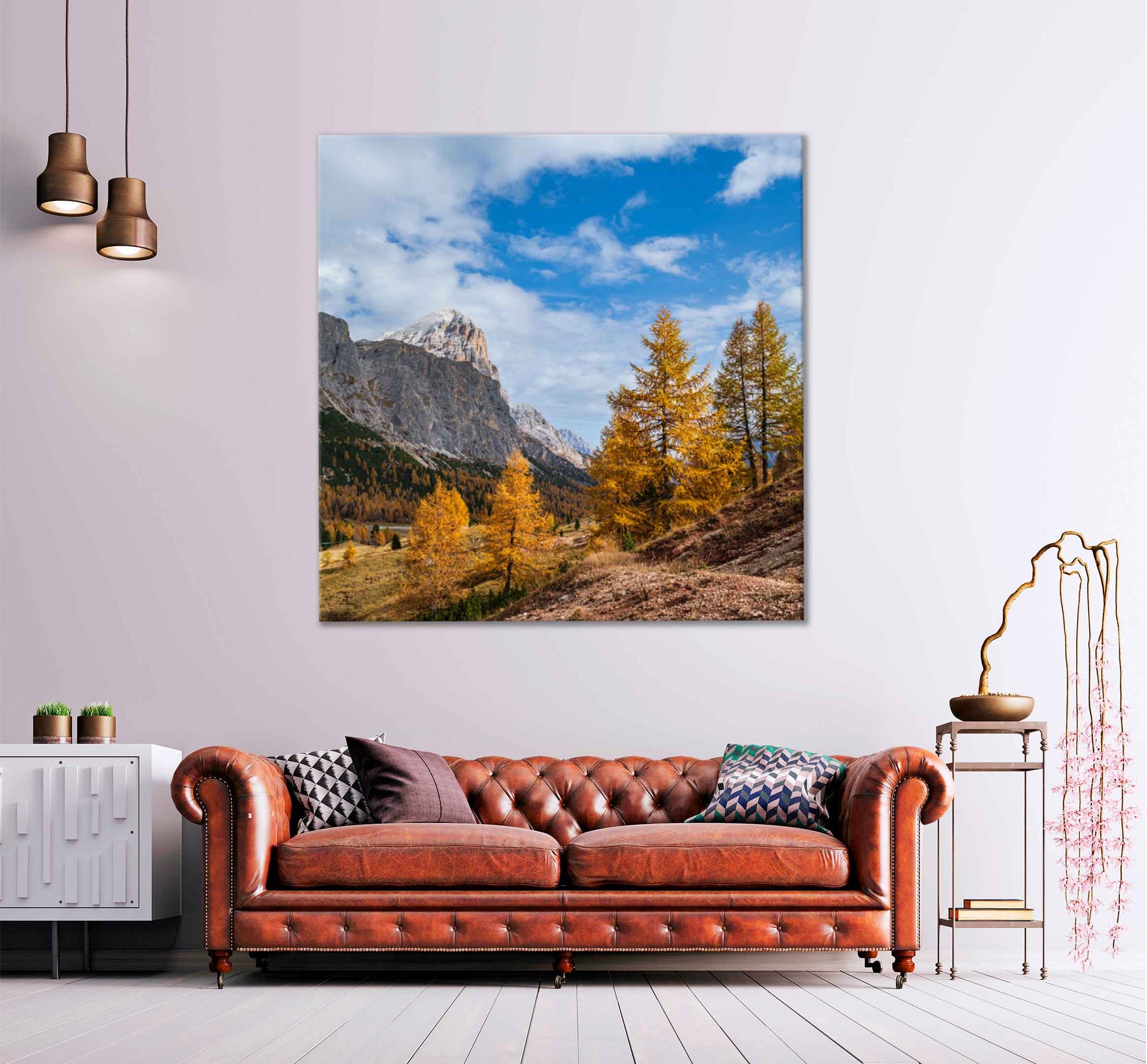 Square Canvas Autumn Trees on Hill Mountain High Quality Print 100% Australian Made