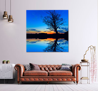 Square Canvas Old Tree in Water with Sunset Photograph High Quality Print 100% Australian Made