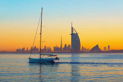 Boat Jumeirah Beach Sunset Scenery UAE Print 100% Australian Made