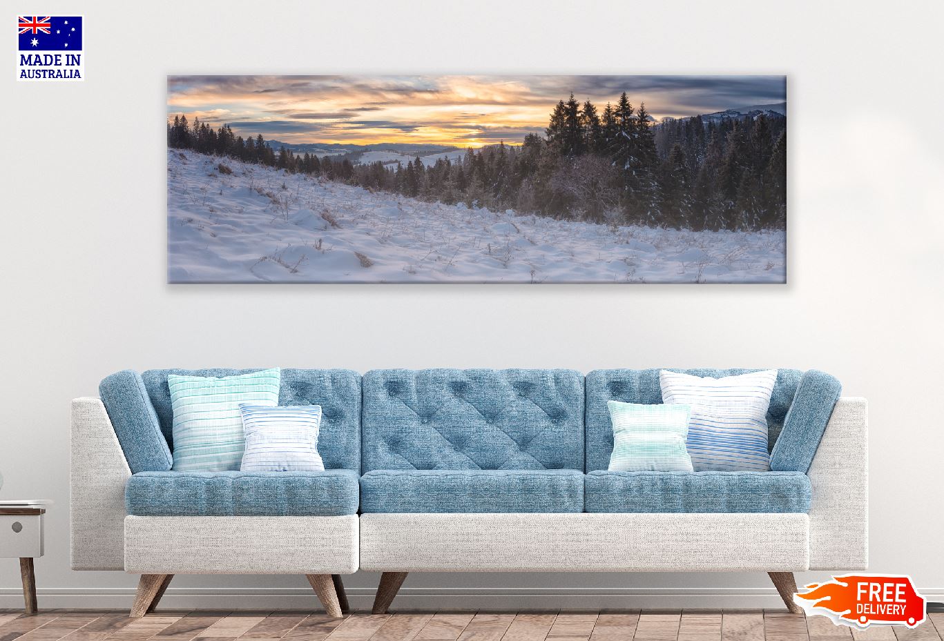 Panoramic Canvas Snow Forest Mountain View Photograph High Quality 100% Australian Made Wall Canvas Print Ready to Hang