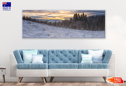 Panoramic Canvas Snow Forest Mountain View Photograph High Quality 100% Australian Made Wall Canvas Print Ready to Hang