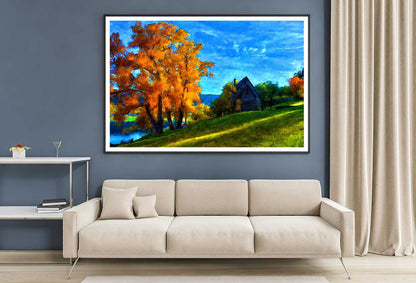 Autumn Tree & House Oil Painting Home Decor Premium Quality Poster Print Choose Your Sizes