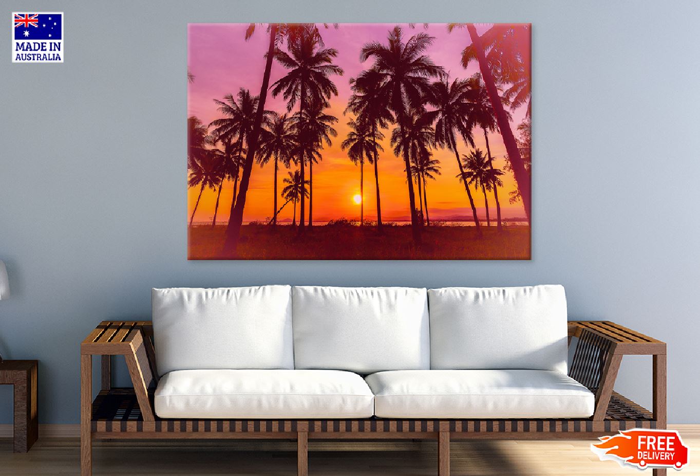 Coconut Palm Trees at Sunset View Photograph Print 100% Australian Made