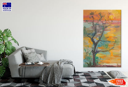 Sunset Sky with Tree Oil Painting Print 100% Australian Made