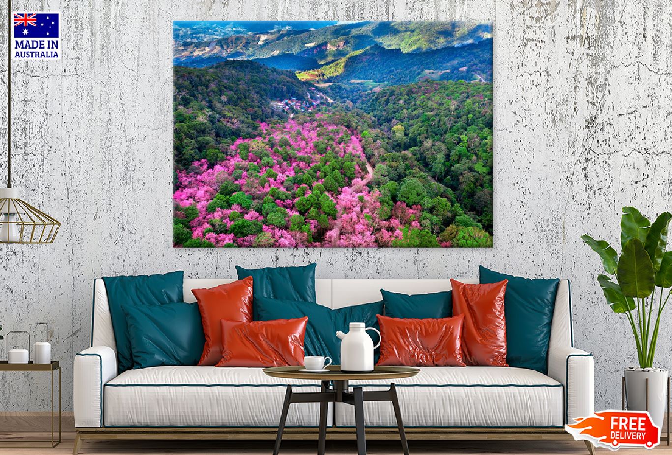 Cherry Blossom Tree on Mountains Photograph Print 100% Australian Made