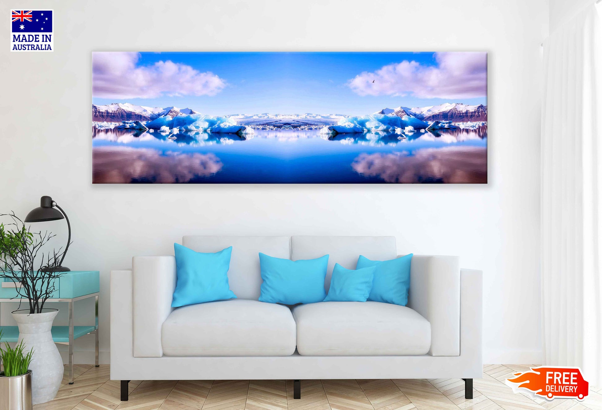 Panoramic Canvas Snow Field & Lake View Photograph High Quality 100% Australian Made Wall Canvas Print Ready to Hang