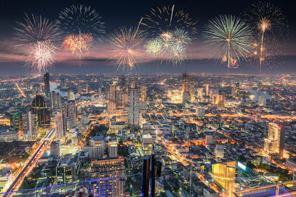 Fireworks Bangkok City New Year Photograph Print 100% Australian Made