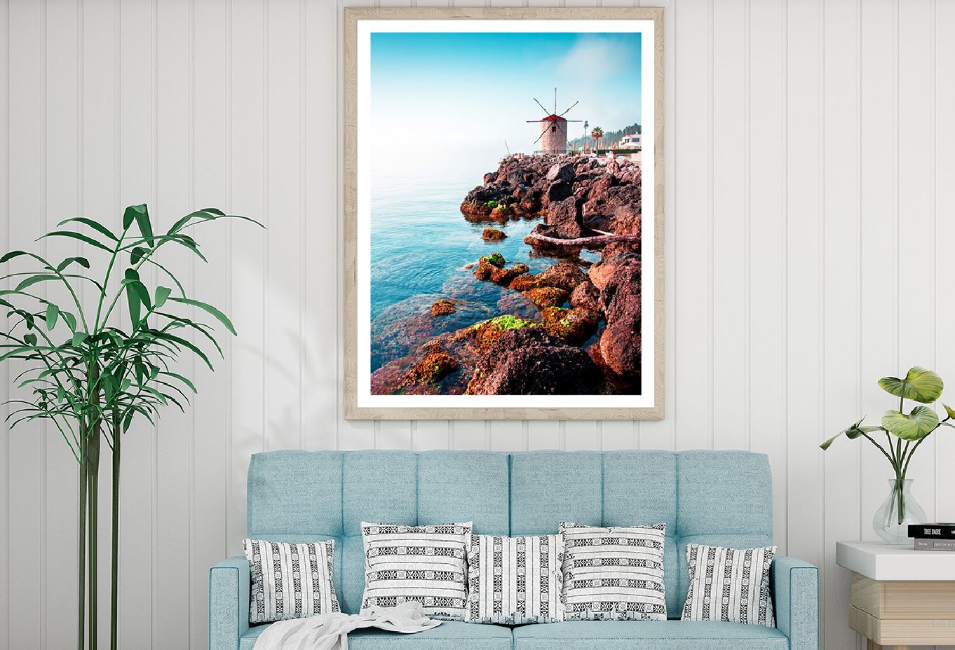 Rocks & Windmill near Sea Photograph Kerkira Home Decor Premium Quality Poster Print Choose Your Sizes