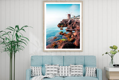 Rocks & Windmill near Sea Photograph Kerkira Home Decor Premium Quality Poster Print Choose Your Sizes