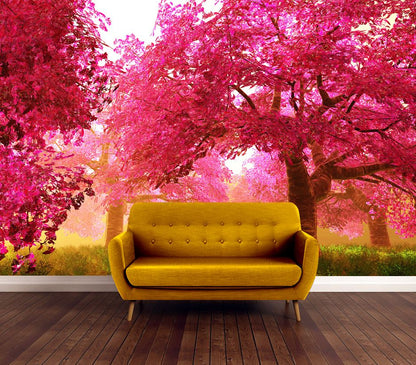 Wallpaper Murals Peel and Stick Removable Pink Leaf Trees High Quality