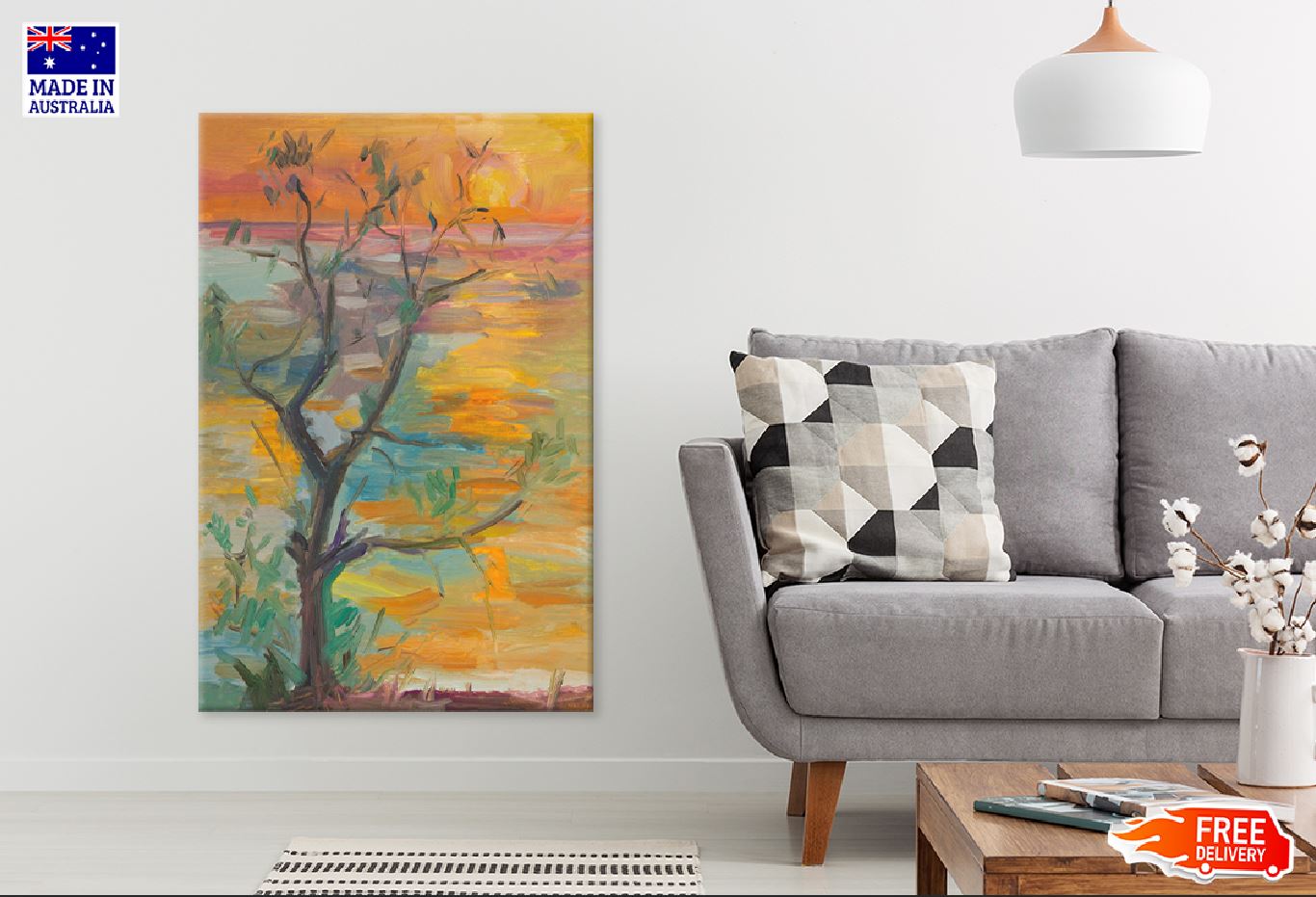 Sunset Sky with Tree Oil Painting Print 100% Australian Made