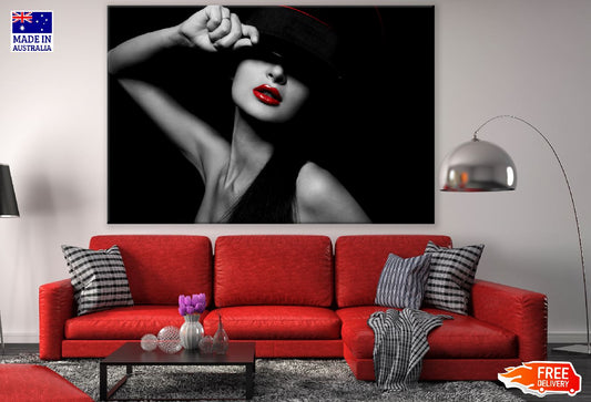 Young Woman with Red Lips & Hat B&W Photograph Print 100% Australian Made