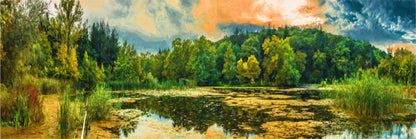 Panoramic Canvas Lake & Forest Oil Painting High Quality 100% Australian Made Wall Canvas Print Ready to Hang