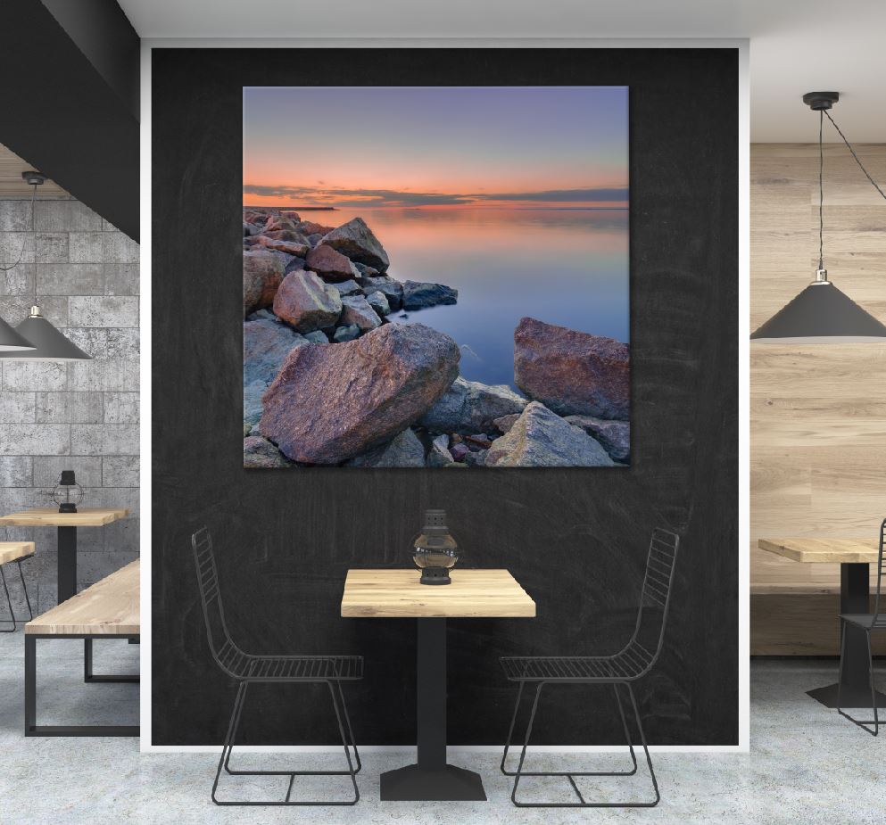 Square Canvas Rocks on Sea Sunset Scenery Photograph High Quality Print 100% Australian Made