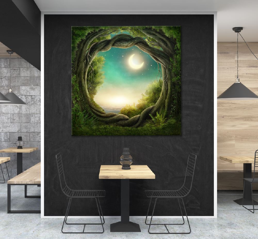 Square Canvas Dark Forest & Moonlight Photograph High Quality Print 100% Australian Made