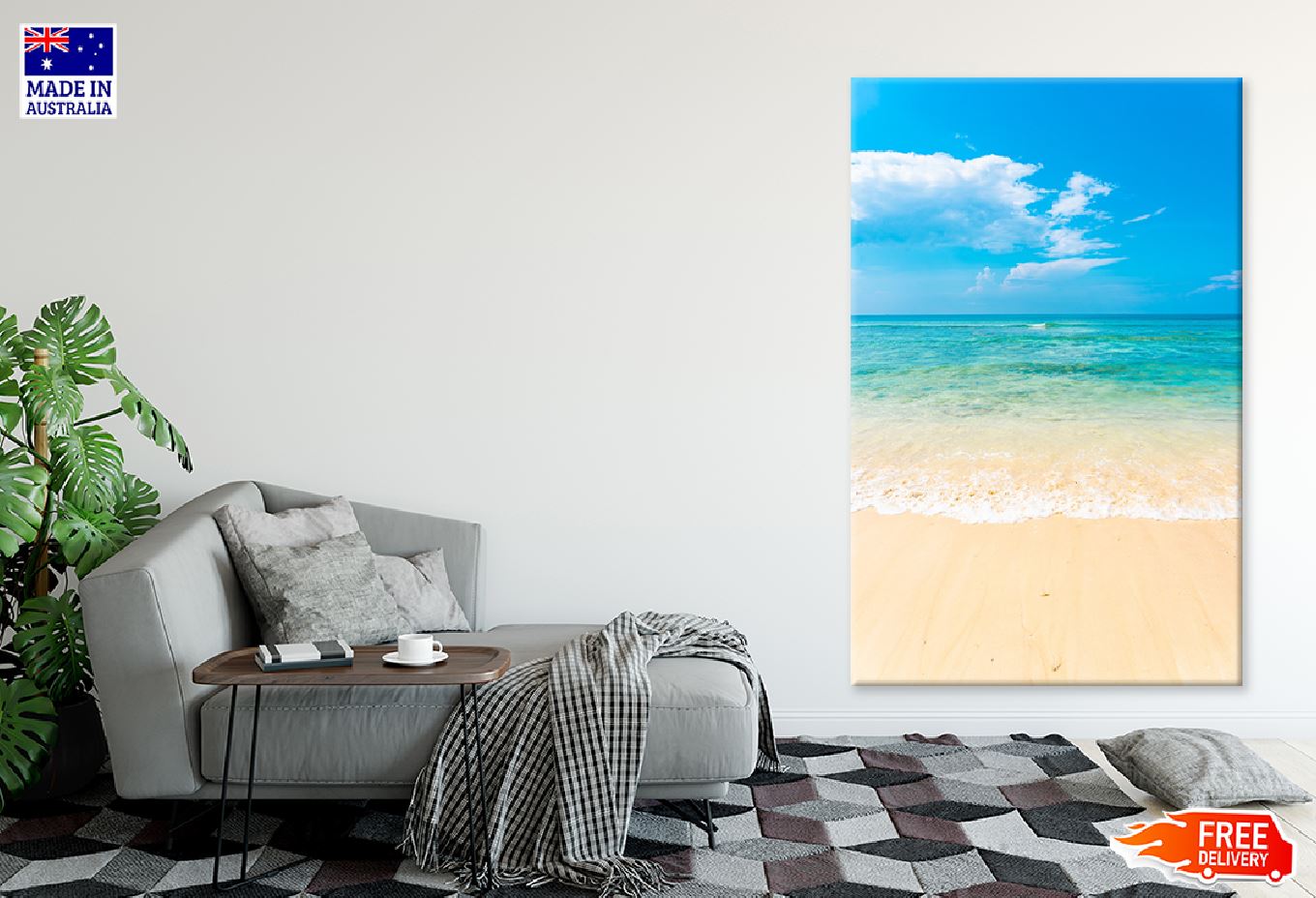 Empty Beach with Cloudy Blue Sky Photograph Print 100% Australian Made