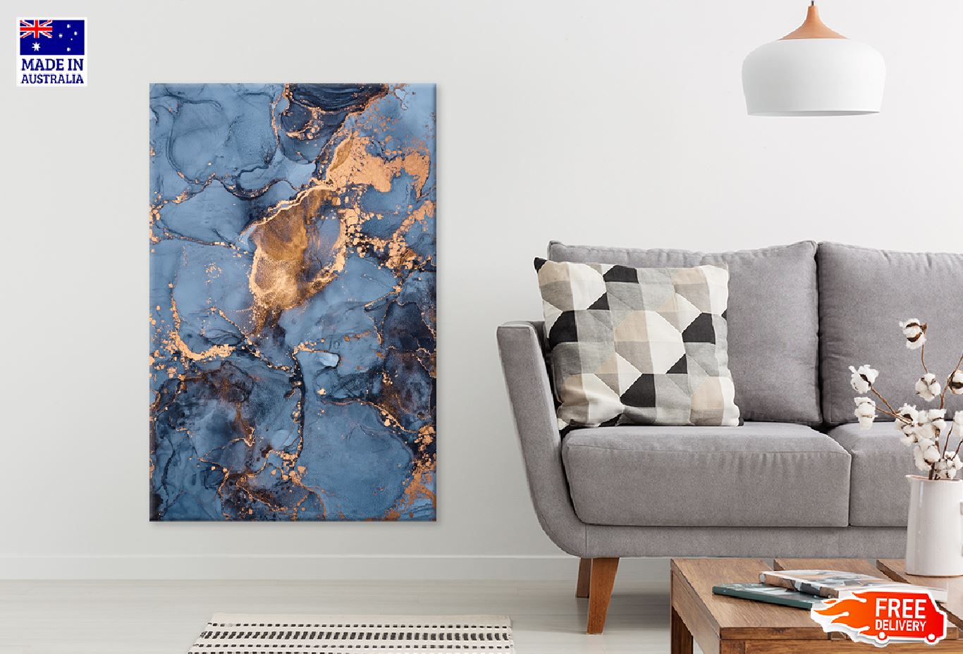 Blue & Gold Tile Abstract Design Print 100% Australian Made